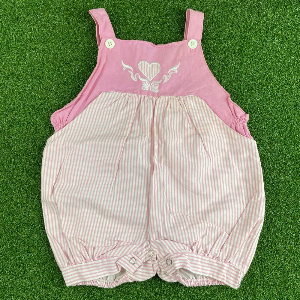 Vintage Tot Trends Pink White Stripe Baby Girl Bubble Romper Sz 18Mon